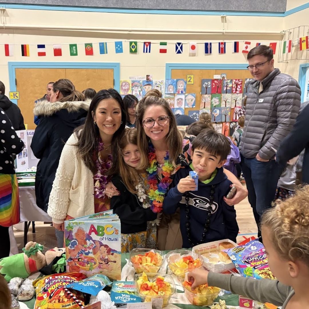 students with table of food