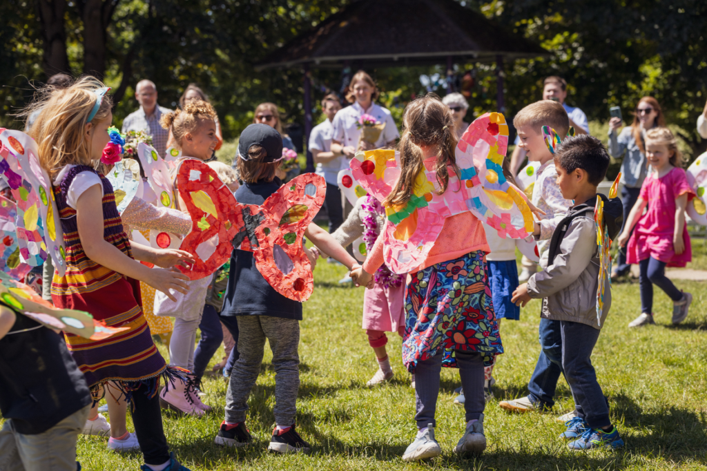 students wearing butterfly costumes