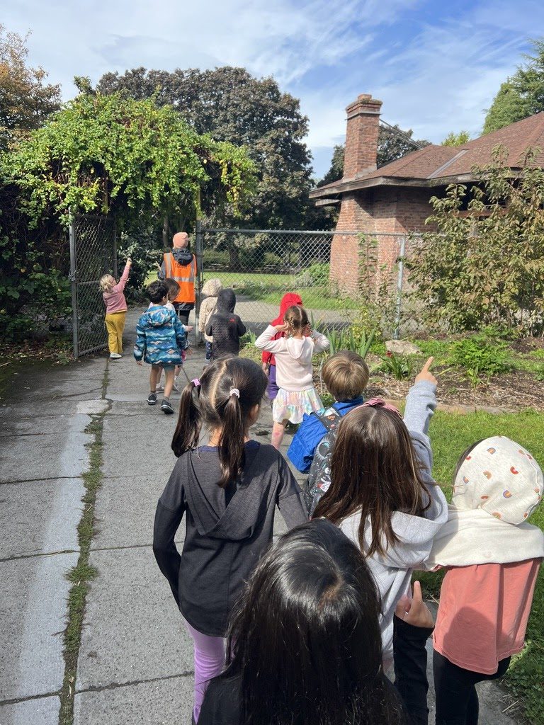 students walking outside in line